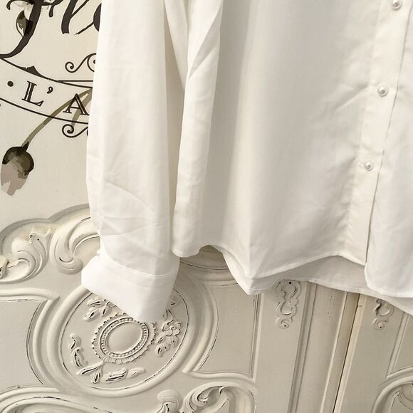 Lulu’s Upscale Composure Blouse Women's S White Pearl Trim Long Sleeve NWT - Picture 8 of 13